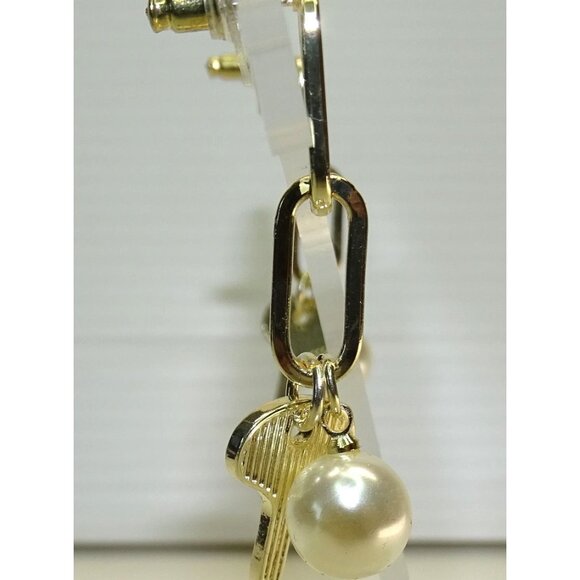 Gold-Tone Key & Pearl Dangle Earrings - Picture 3 of 5